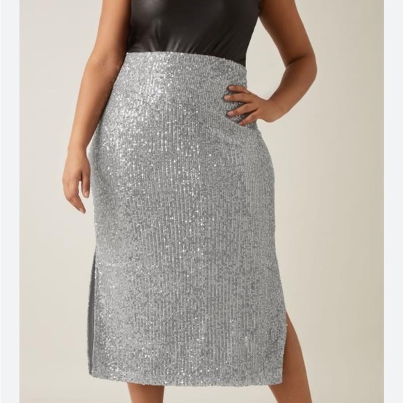 NWT Navabi Kollection Silver Sequin Starburst Maxi Skirt Plus 16 *Small Flaw - Picture 1 of 10